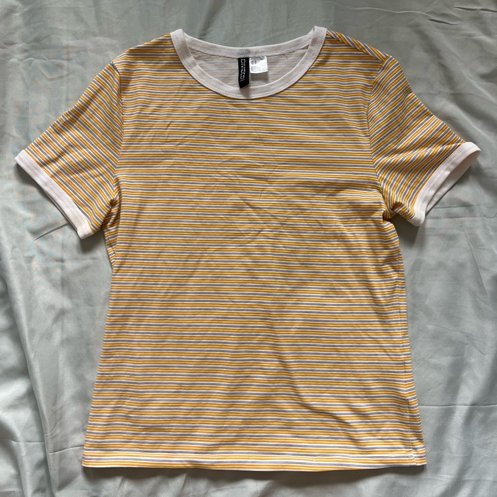 H&M yellow, blue and white striped t-shirt